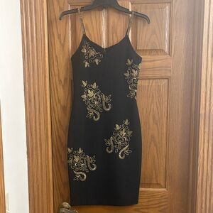 Vintage The Limited Black Cocktail Mini Dress with Gold/Glitter Beading, XS